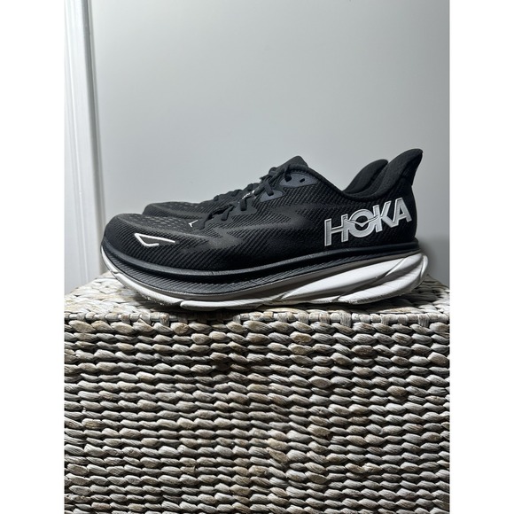 Hoka One One Clifton 9 Running Shoes Mens 12.5 2E WIDE Black Comfort Sneaker - Picture 4 of 15